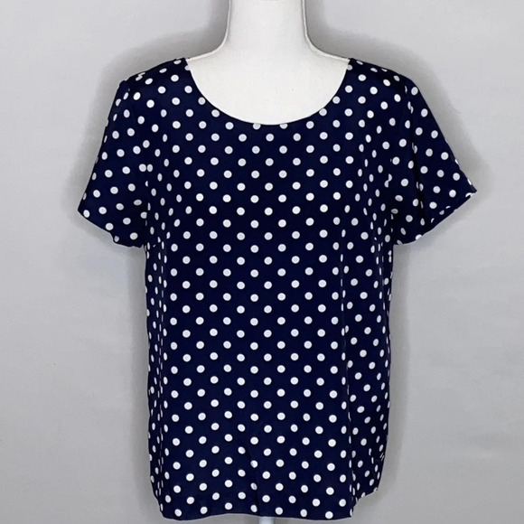 J. Crew Factory Navy & White Polka Dot Blouse - S - Picture 1 of 5